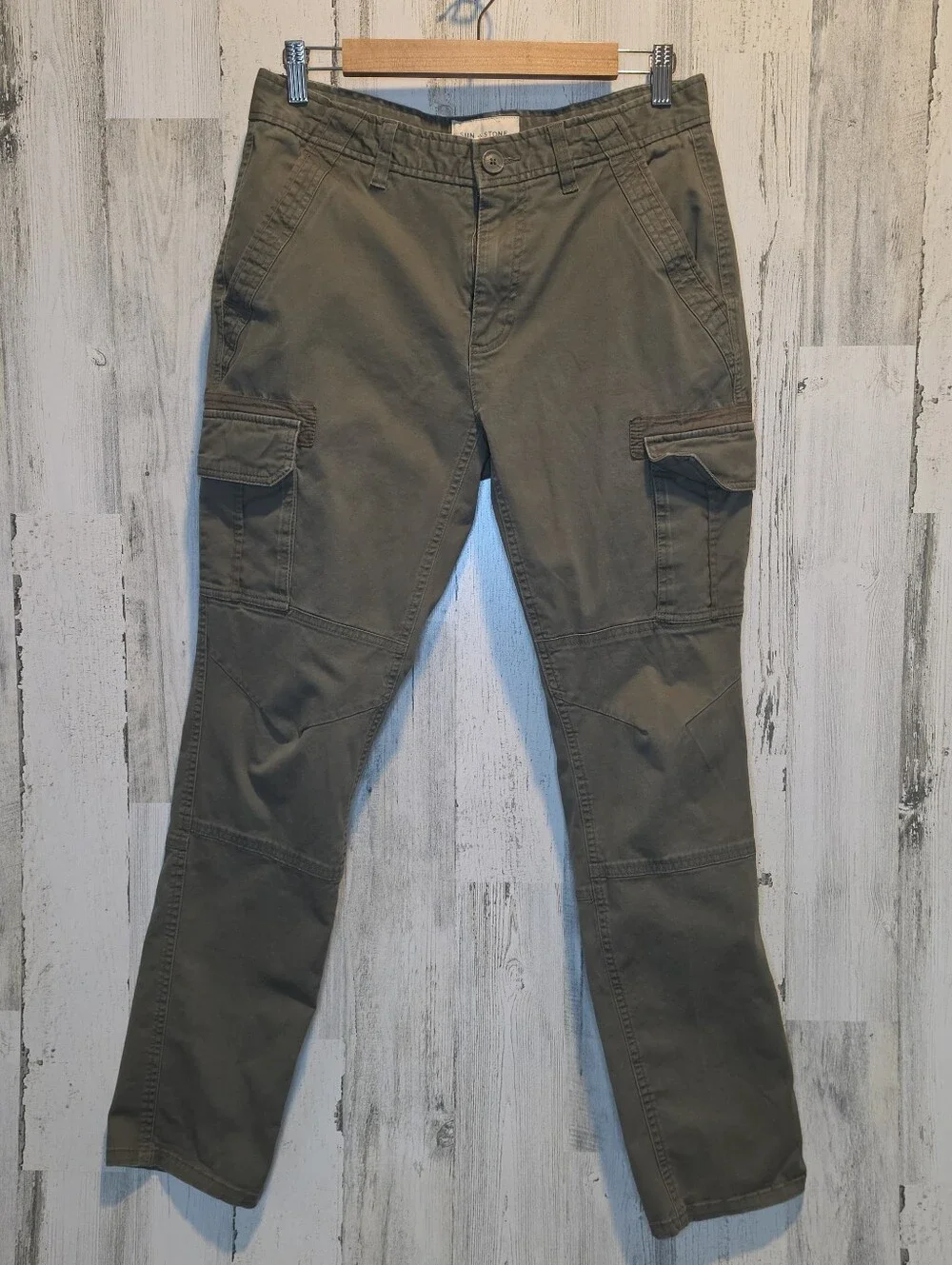 Sun + Stone Mens Cargo Pants 31x30 Olive Green Utility Straight Leg Stretch